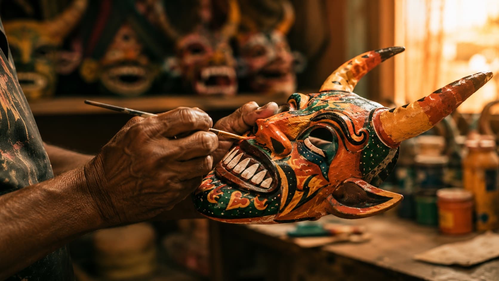 Artesano pintando una máscara de Diablo Cojuelo